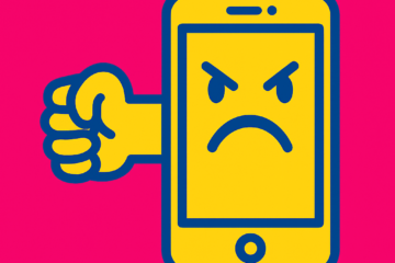 Handy mit Gesicht ist wütend und schlägt zur Seite aus, Illustration